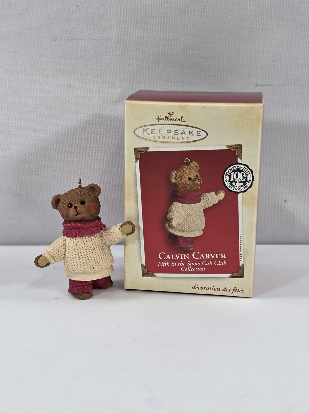 New Hallmark Keepsake Ornament Calvin Carver, Bear, Snow Cub Club, 2002, Box